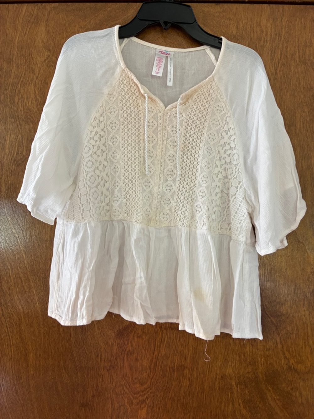Justice Cream Lace Peasant Tunic